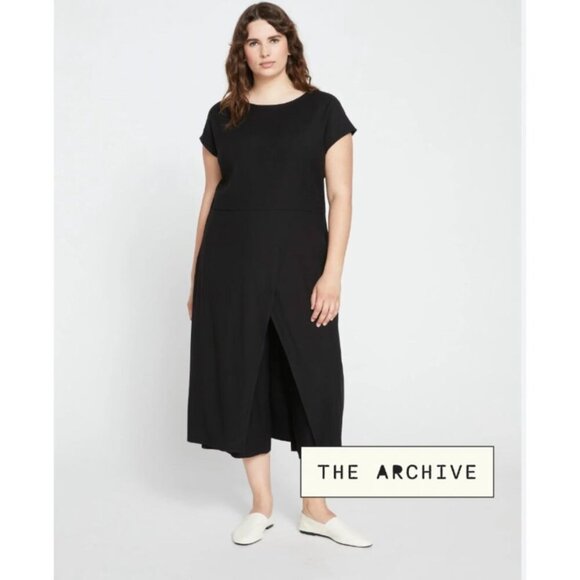 Universal Standard Adda Black Crepe Short Sleeve Split Long Tunic Top Sz Medium - Picture 3 of 7